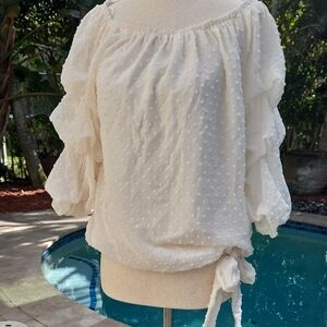 CeCe Cream Textured Off-Shoulder Blouse